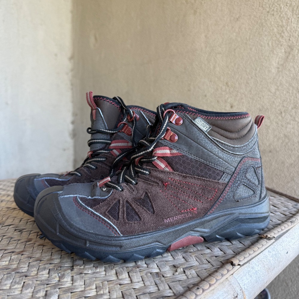 Merrell Capra Hiking Boots Kids 3M Brown Waterproof Leather Trail Shoes Outdoor